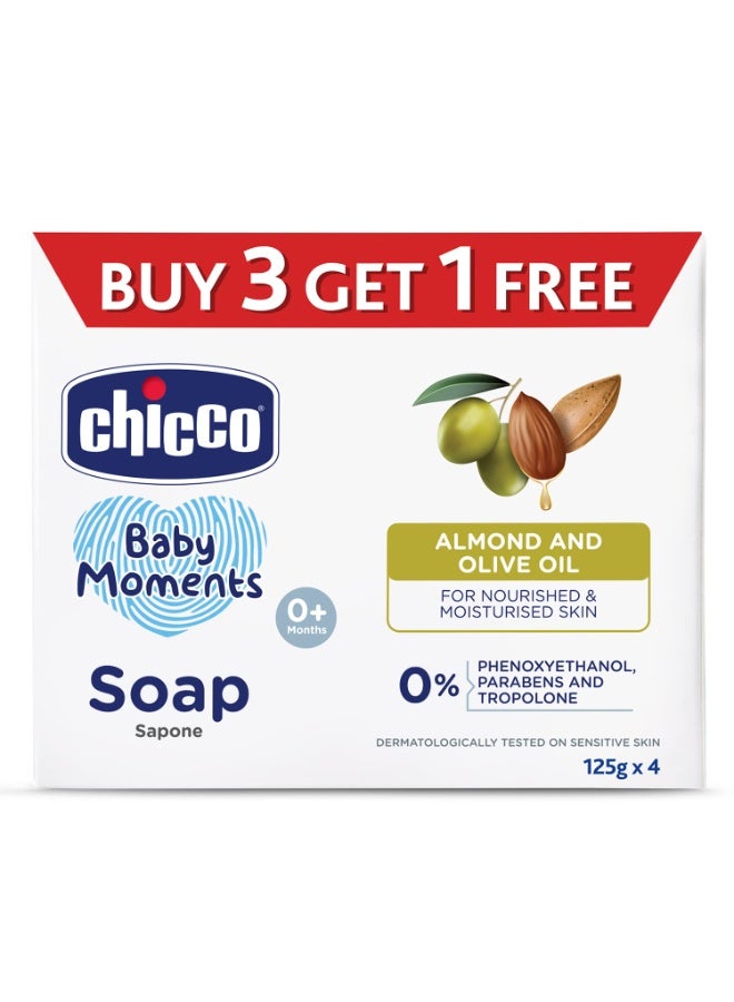 شيكو Chicco Baby Moments Soap 125g Buy 3 Get 1 Free For Nourished & Moisturised Skin With Natural Care of Almond & Olive Oil - Image 1